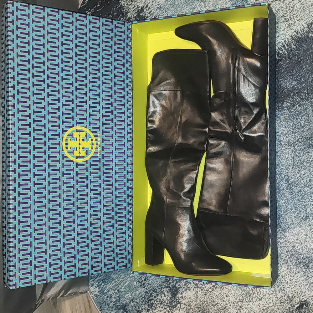 Tory Burch Black Leather Over the Knee Boots - Size 10